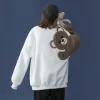 Sweatshirts Bear Embroidery Sweatshirts Fleece Dropshoulder Sleeves Hoodies Best Friends Matching Couple Outfit Harajuku Pullover Tops
