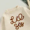 ワンピース秋の冬の女の赤ちゃんは暖かいセーターのロンパーレター刺繍花の花長い袖のジャンプスーツを編む新生児幼児服のための長袖ジャンプスーツ