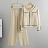 Women's Two Piece Pants Spring Autumn Suit 2024 Fashion Knitted Cardigan Casual 2 Korean Elegant Trousers Matching Set