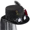 Berets Steampunk Gothic Top Hut mit Blumenfeder -Schleier Karneval Halloween