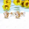 Boucles d'oreilles Kuololit Solid 9k jaune or rond 2,1 mm Moissanite pour les femmes Fleurée Forme fine bijoux Engagement de mariage