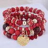 Pärled Heart Bead Armband för kvinnor Fashion Accessories Antik Tassel Multilayer Mixed Color Pärledarmband Set Böhmen 240423