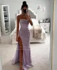 Party Dresses Sexy Rose Gold Sparkling Tulle Mermaid Evening 2024 Side Slit Floor Length Spaghetti Straps Graduation Prom Gowns