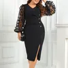 Casual Dresses Plus Size Lady Dress Elegant Mesh V Neck For Formal Events Sheath Slim Fit Midi med Split Hem -knapp