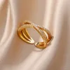 Wedding Rings Fashion Gold Color Stainless Steel Rings For Women Chain Hollow Out Crystal Zircon Finger Ring Jewelry 2023 Gift anillos mujer