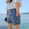 Damenshorts Weitbein Denim 2024 Sommer großer Größe hohe Taille lose Aprikose Farbe Dünn eine Linie Long Board für Frauen schwimmen