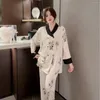 Vêtements de nuit pour femmes de style chinois doubles à pics de poule imprimées à pyjamas à pyjamas twinset pyjamas