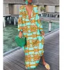 Lässige Kleider Women Boho drucken loser Strand elegant Retro Harajuku V-Ausschnitt Maxi Kleid sexy Langarm übergroß