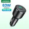 Şarj Cihazları Ugreen 63W Araç Şarj Cihazı PD QC 3.0 PPS 45W USB Tip C Hızlı Şarj İPhone 14 13 Samsung Xiaomi Cep Telefon Şarj Cihazı