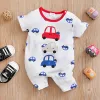 One-pièces Summer Boys and Girls Cute Cartoon Car broderie Coton Coton confortable Casual Short Sleeve BodySity