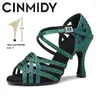 Chaussures de danse Cinmidy Blue Latin Women Party Ballow Bottom Bottom Bottom Salsa Performance For Dancing Women's Sandals Green