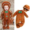 Één-stukken 20221007 Lioraitiin 024m Toddler Baby Boy Girl Winter Romper Gingerbread Man Rompert lange mouw voetjumpsuit schattige hoed
