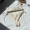 Frauen Badebekleidung sexy Micro Bikini 2024 Frauen Beige Pink Neckholder Weber Verbandkreuz Badeanzug Brasilianischer Strand Badeanzug Krawatte Tanga