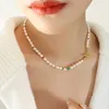 Anhänger Halsketten Barock natürliche Süßwasserperlen Halskette für Frauen Edelstahl Grüne Glasstein Perlen Kette Girl Mode Schmuck Schmuck