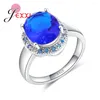 Anelli a grappolo di alta qualità 925 gioielli con ago in argento sterling per donne feste di nozze di lusso ovale blu cubico zircone cristallo anello femminile anel