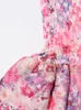 Zweier Style Colorblock -Druckkleid für Frauen trägerloser ärmellose hohe Taille Patchwork Falten Schläbchen Kleider weiblich Mode 240417