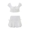 Wheremery Fashion Two -Piece Set White Short Fluffy Top en Low Taille Slim Fit Mini Rok Summer Street Dames 240423