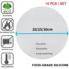 Double Boilers 10Pcs Non-stick Silicone Steamer Mesh Mat Reusable Bamboo Liner Pad Round Liners Baking Accessories