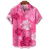 Mäns casual skjortor färgglada 3D -tryckta växter blomma hawaiian skjorta män sommar mode korta ärmar coola street -knappen lapel blus toppar