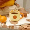 Caneca de café com tampa de outono fofo bordo folha florestal coelho raposa esquilo bolota xícara de cerâmica de cena de outono 240418
