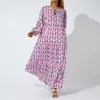 Feestjurken vrouwen zomer mode boho maxi jurk geometrische print veter o-neck puff puff mouw swing losse vakantie strand sundress