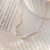 Pendant Necklaces Vintage Natural Pearls Beaded Necklace Female Statement Gold Color Stainless Steel Clavicle Chain Chokers For Women