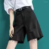 Kvinnors shorts lucyver modehål jeans kvinnor koreansk stil hög midja med bälte korta byxor kvinna vild lös ljus blå denim
