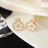 Version haute Vancefe Golden Lucky Four Leaf Grass Cinq boucles d'oreilles Flower Blossom Boucles d'oreilles à double face 18K Pétales de fleurs en or rose Rose