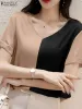 Bluzka 2023 Zanzea Modna kontrast Koszule dla kobiet Sumn Satin Bluzka z krótkim rękawem V szyi elegancka praca blusas femme mujer