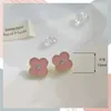 Charm Van Dört Yaprak Çim Küpeleri 18K Gül Altın Agate Jade Chalcedony ile Kaplamalı Kadınlar İçin Çok Yönlü Cazibe Sterlling Gümüş Takı