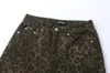 Jeans femininos 2024 Y2K Padrão de leopardo Baggy Elegante Streetwear Straight Loose Alta Canda Pants