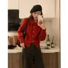 Women's Knits Retro Red Knitted Cardigan 2024 Spring Design Sense Love Single Breasted Flip Collar Sweater Elegant Fashion Coat