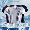 Мода лето бесшовное дышащее ледяное шелковое жилет Mens Mens Sports с коротким рукава