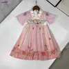 Jupe bébé populaire Hanfu Deer Match Print Princess Robe Taille 90-140 cm Kids Designer Vêtements Summer Girls Partydress 24Pril