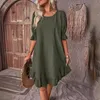 Solide kleur Casual losse korte jurken voor vrouwen 2024 mode zomer dames aline midi jurk elegant vintage vrouw 240422