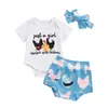 Kläder set baby girl gård outfit kyckling tryck kort ärm romper ruffle bloomer shorts pannband set född 3 st kläder