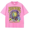 Sunshine Humourd Sun Moon Flower Butterfly Femme Top Sport T-shirt décontracté T-shirt lavé Coton Coton Loose Short Sleeve 240423