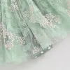 Jednoczęściowe niemowlę nowonarodzone dziewczyny letnie sukienki księżniczki Romper Sukienki zielony latający rękaw w kwieciste haftowe sukienki haftowe z opaską na głowę