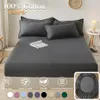 100% Cotton Fitted Bed Sheet with Elastic Band Solid Color Anti-slip Adjustable Mattress Cover for Single Double King Queen Bed 240424