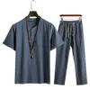 夏のファッションメンシャツズボンセットコットンとリネン半袖メンズカジュアルトップパンツ衣装M4XL 240411