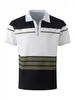 2024 Summer Short Sleved Polo Shirt Men Casual England Style Stripe Printing Tshirt Oddychane ubranie Top 240411