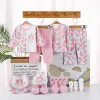 Uppsättningar 18st Nyfödda babykläder Set Cotton Boys Girls Clothes SPANDA KLÄNNINGAR SET Nyfödda gåva 06m babykläder utan låda