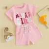 Sets Sommer neue Mädchen Jungen Kleidung Set Mode Kurzarmbuchstaben drucken T -Shirt mit Shorts 2 Piece Kids Outfits für Kleinkind