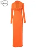 Lässige Kleider in Frau Orange Kapuzenkörper Langkleid Party -Outfit für Frauen 2024 Winter Schwingungskragen Amele Maxi Mode