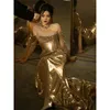 2024 gold sequined Mother of the Bride Dresses sexy mermaid Weddings Women Prom for Mom Lace Appliques Godmother Party Wedding Guest Gowns