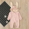 One-Pieces Pudcoco Schnellversand 024 m Kleinkind Baby Jungen Mädchen Kaninchenohren Strampler Langarm 4 Farben Feste Häude-Overall Herbstkleidung