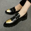 Fer de fer rond Round Hommes Patent Le cuir Chaussures de mariage Antisiskide Locs de créateurs à talons bas Flats Chaussures de fête de bal masculine