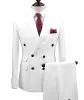 Vestes blanches 2 pièces hommes costumes de marié à double secteur Terno masculino rose slim fit hommes costumes de mariage smoking blazer (veste + pantalon)