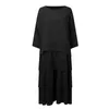 Ethnische Kleidung weibliche elegante solide Chiffon Muslim Kleid Abaya 2024 Frühlingsrunde Hals Frauen Pullover Halbfledermaushülle Kuchenrock