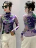Magliette da donna S-4xl Autunno a manica lunga maglietta a pieghe per pieghe per maglie di moda Slimt Trend Base Tops Female High Stretch Time